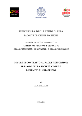 Università Degli Studi Di Pisa Facoltà Di Scienze Politiche