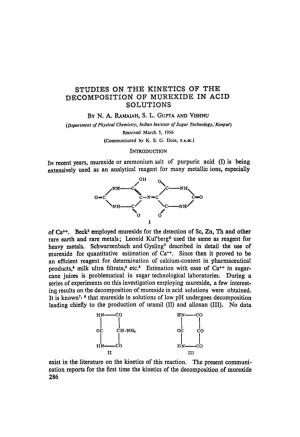 Studies on the Kinetics of the Decomposition of Murexide in Acid