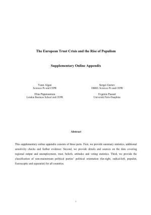 The European Trust Crisis and the Rise of Populism Supplementary