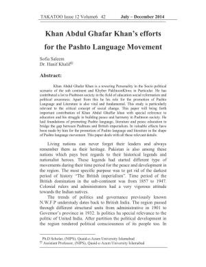 Khan Abdul Ghafar Khan's Efforts for the Pashto Language Movement