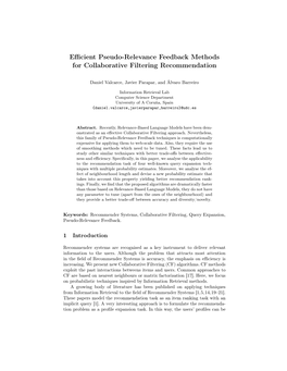 Efficient Pseudo-Relevance Feedback Methods for Collaborative Filtering Recommendation