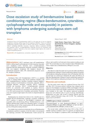 Bace-Bendamustine, Cytarabine, Cyclophosphamide and Etoposide) in Patients with Lymphoma Undergoing Autologous Stem Cell Transplant