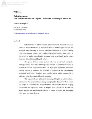 Debating Anna: the Textual Politics of English Literature Teaching in Thailand