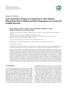 Research Article Gene Expression Changes in Long-Term in Vitro Human Blood-Brain Barrier Models and Their Dependence on a Transwell Scaffold Material