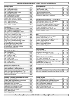 Waseda Farms Baileys Harbor Cheese and Dairy Shopping List