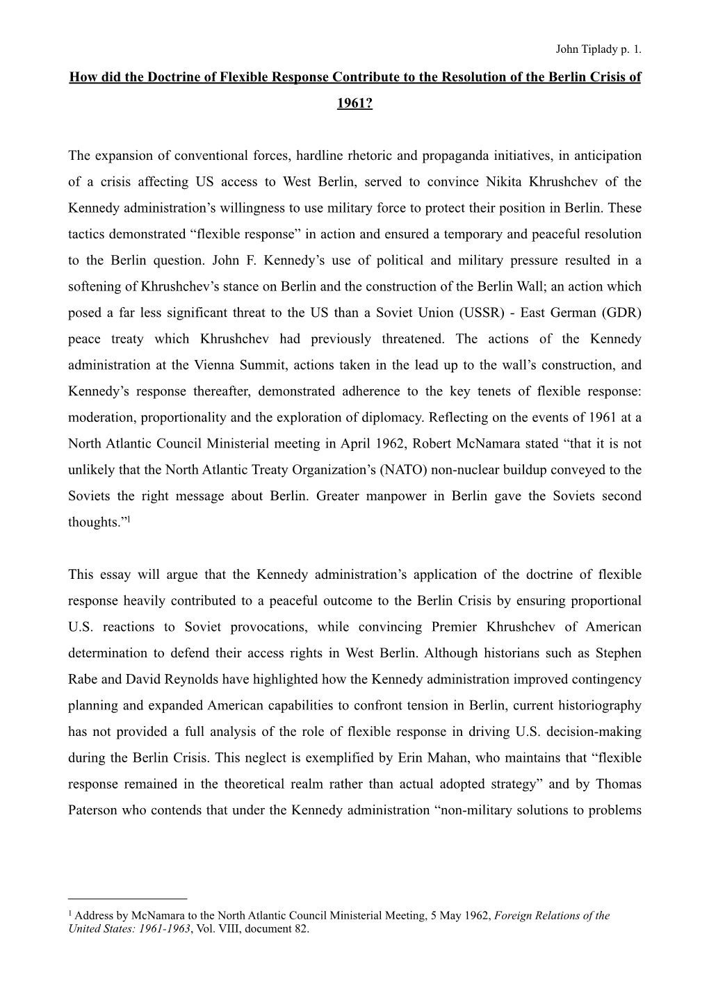 How Did the Doctrine of Flexible Response Contribute to the Resolution of the Berlin Crisis of 1961?