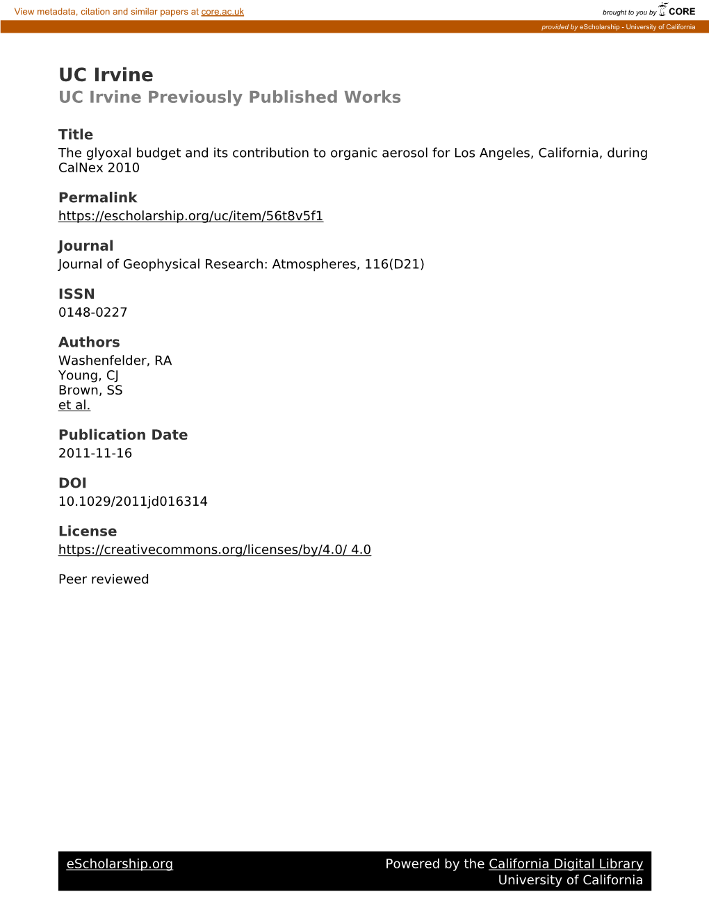 The Glyoxal Budget and Its Contribution to Organic Aerosol for Los Angeles, California, During Calnex 2010