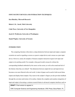 Input/Output Devices and Interaction Techniques