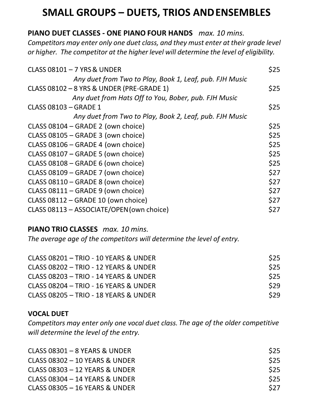 Small Groups – Duets, Trios and Ensembles