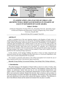 CLASSIFICATION and ANALYSIS of URBAN and ARCHITECTURAL HERITAGE BUILDINGS in EMARITE of JAZAN in KINGDOM of SAUDI ARABIA Salma I
