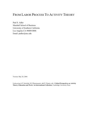 From Labor Process to Activity Theory
