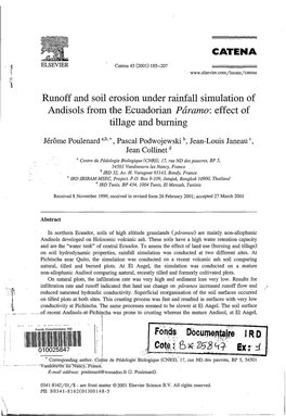 Runoff and Soil Erosion Under Rainfall Simulation of Andisols from the Ecuadorian Púravlzo: Effect of Tillage and Burning