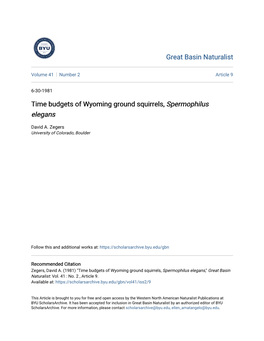 Time Budgets of Wyoming Ground Squirrels, Spermophilus Elegans