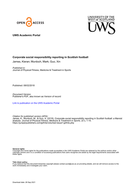 Corporate Social Responsibility Reporting in Scottish Football: a Marxist Analysis