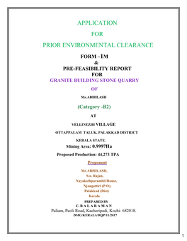 Application for Prior Environmental Clearance