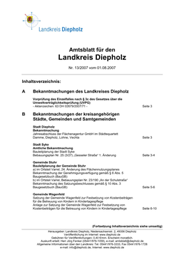 Amtsblatt Für Den Landkreis Diepholz