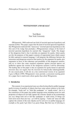 Wittgenstein and Qualia1