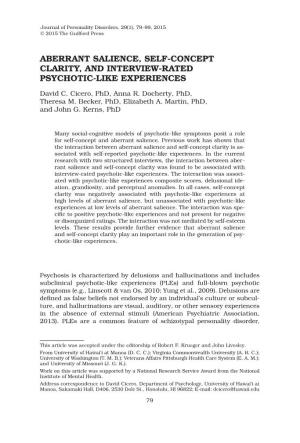 Aberrant Salience, Self-Concept Clarity, and Interview-Rated Psychotic-Like Experiences
