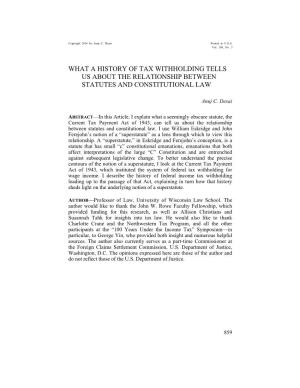 What a History of Tax Withholding Tells Us About the Relationship Between Statutes and Constitutional Law