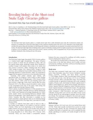 Breeding Biology of the Short-Toed Snake Eagle Circaetus Gallicus Devvratsinh Mori, Raju Vyas & Kartik Upadhyay