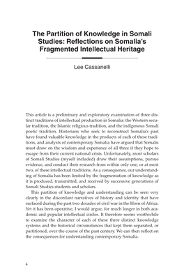 The Partition of Knowledge in Somali Studies: Reflections on Somalia’S Fragmented Intellectual Heritage