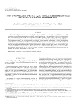 STUDY of the PREVALENCE of Capillaria Hepatica in HUMANS and RODENTS in an URBAN AREA of the CITY of PORTO VELHO, RONDÔNIA, BRAZIL