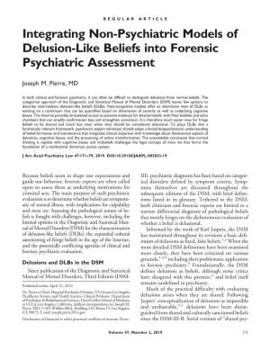 Integrating Non-Psychiatric Models of Delusion-Like Beliefs Into Forensic Psychiatric Assessment