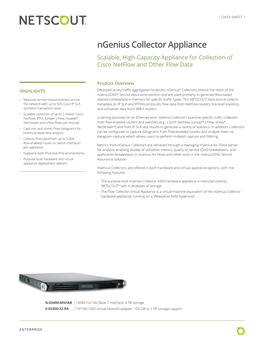 Ngenius Collector Appliance Scalable, High-Capacity Appliance for Collection of Cisco Netflow and Other Flow Data