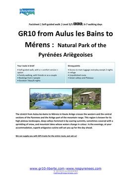 GR10 from Aulus Les Bains to Mérens : Natural Park of the Pyrénées Ariègeoises