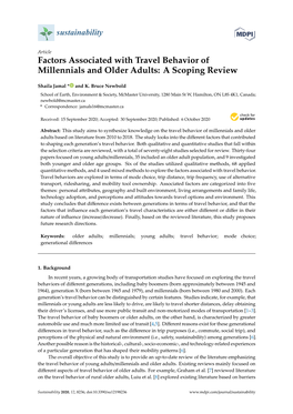 Factors Associated with Travel Behavior of Millennials and Older Adults: a Scoping Review