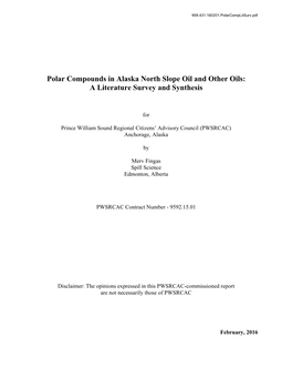 Polar Compounds in Alaska North Slope Oil and Other Oils: a Literature Survey and Synthesis