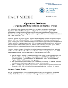 FACT SHEET Operation Predator: Targeting Child Exploitation and Sexual Crimes