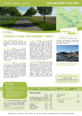 6 Days | Approx. 455 Km ELBE and HAVEL CYCLE PATH SPORTIVE