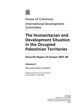 The Humanitarian and Development Situation in the Occupied Palestinian Territories