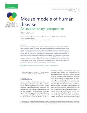 Mouse Models of Human Disease an Evolutionary Perspective Robert L