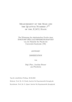 Measurement of the Mass and the Quantum Numbers J of the X(3872)