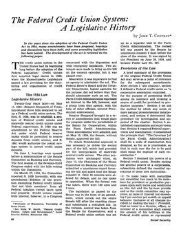 The Federal Credit Union System: a Legislative History by JOHN T