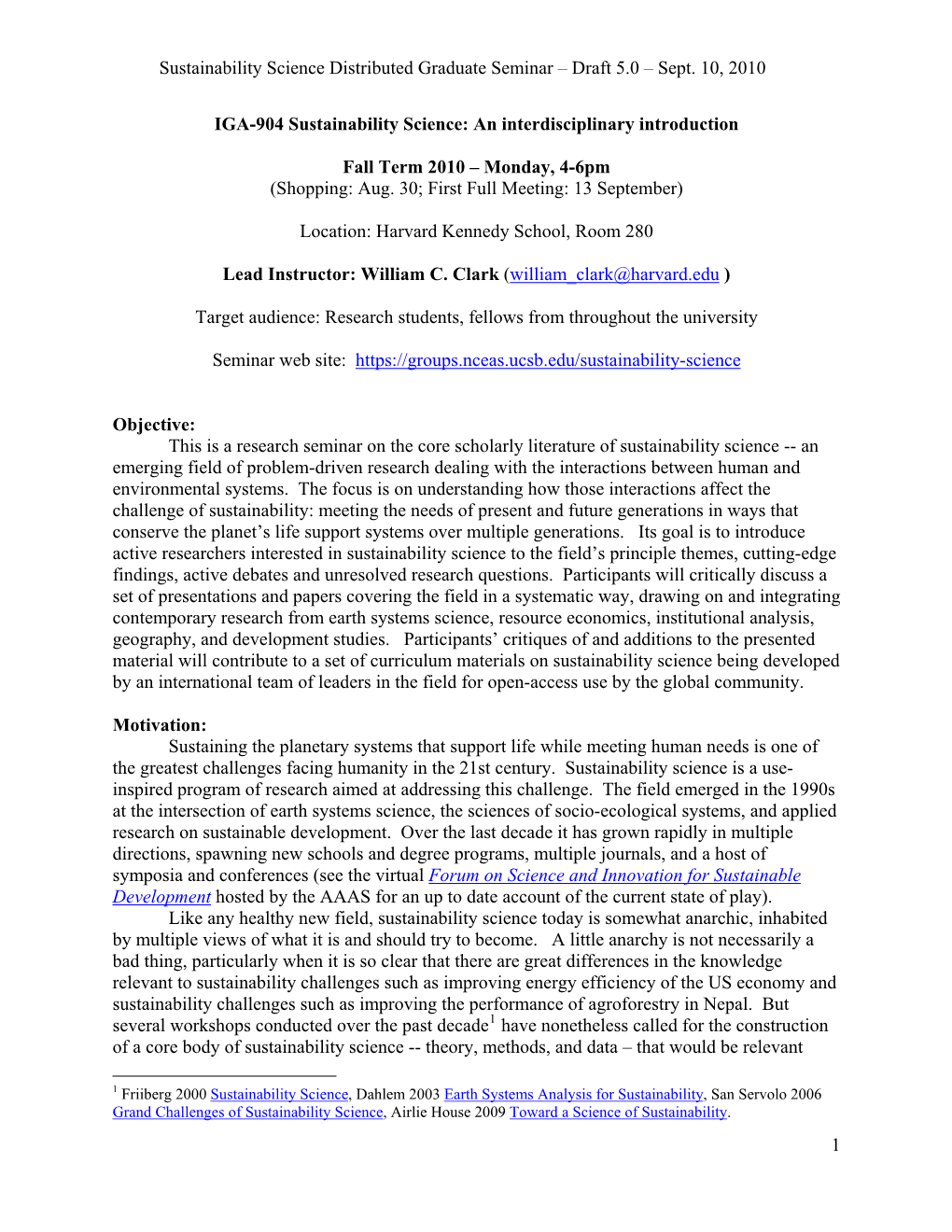 Sustainability Science Distributed Graduate Seminar – Draft 5.0 – Sept