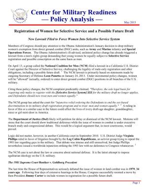 Registration of Women for Selective Service and a Possible Future Draft