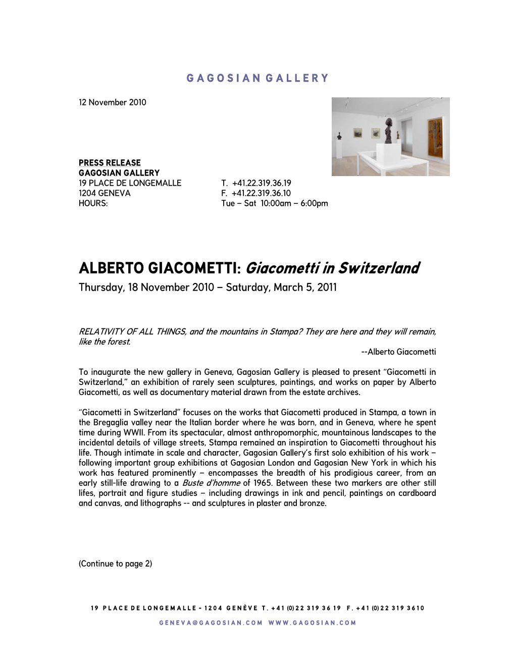 ALBERTO GIACOMETTI: Giacometti in Switzerland