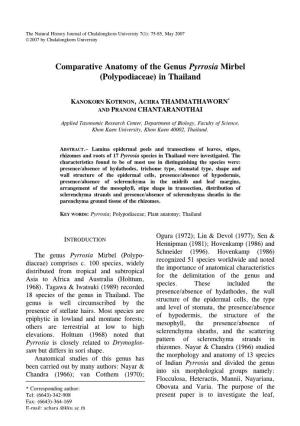 Comparative Anatomy of the Genus Pyrrosia Mirbel (Polypodiaceae) in Thailand