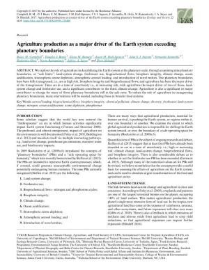 Agriculture Production As a Major Driver of the Earth System Exceeding Planetary Boundaries