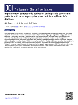 Impairment of Sympathetic Activation During Static Exercise in Patients with Muscle Phosphorylase Deficiency (Mcardle's Disease)