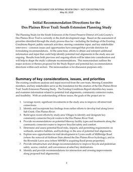 Initial Recommendation Directions for the Des Plaines River Trail: South Extension Planning Study