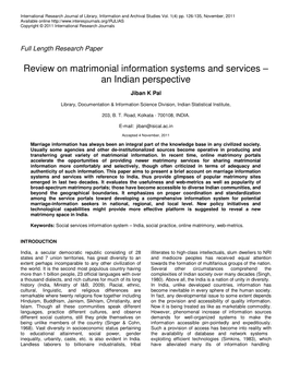 Review on Matrimonial Information Systems and Services – an Indian Perspective