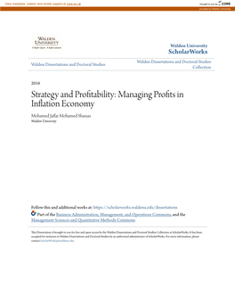 Strategy and Profitability: Managing Profits in Inflation Economy Mohamed Jaffar Mohamed Sharaaz Walden University