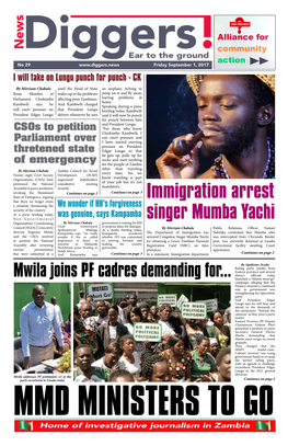 Immigration Arrest Singer Mumba Yachi Instructing the MMD Party and Several Other Provinces, Structures to Undermine Your PF Youths Held Procession Leadership