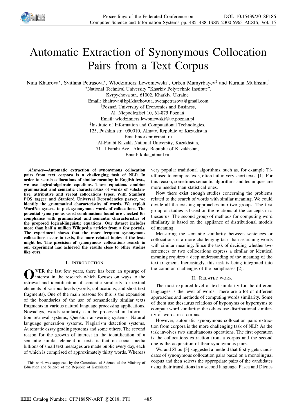 Automatic Extraction of Synonymous Collocation Pairs from a Text Corpus