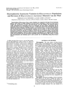 Electrophoretic Isoenzyme Variation in Kluyveromyces Populations and Revision of Kluyverornyces Marxianus (Hansen) Van Der Walt