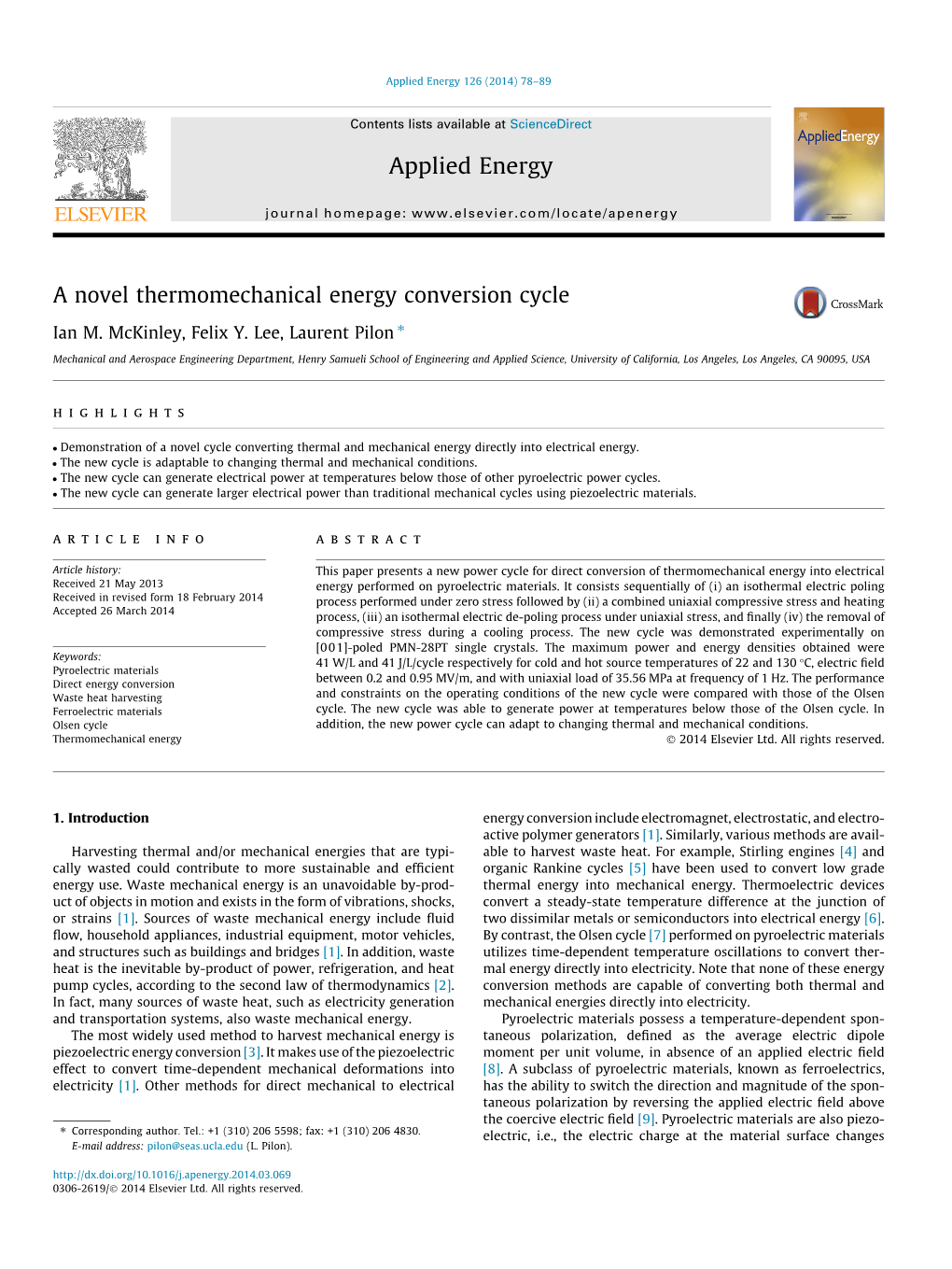 A Novel Thermomechanical Energy Conversion Cycle ⇑ Ian M